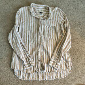 Universal Thread Beige and White Striped Button Down Shirt